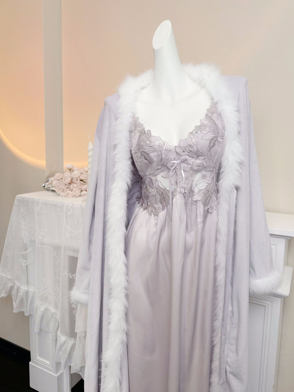 Yase — Seksi noćna odjeća od čipke Ice Silk s rubom od velura, s jastučićima za grudi, naramenice, kućna odjeća od otoka velura