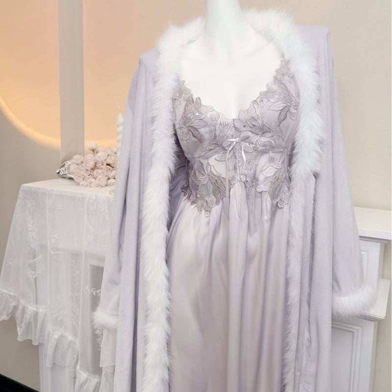 Yase — Seksi noćna odjeća od čipke Ice Silk s rubom od velura, s jastučićima za grudi, naramenice, kućna odjeća od otoka velura
