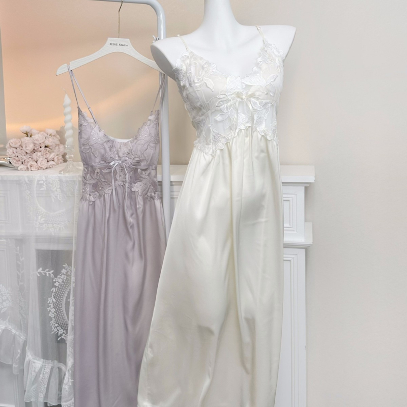 Yase — Seksi noćna odjeća od čipke Ice Silk s rubom od velura, s jastučićima za grudi, naramenice, kućna odjeća od otoka velura