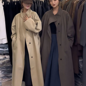 Ženski windbreaker srednje duljine s stojećim ovratnikom i reverom, za proleće i jesen, korejski stil, opušten kroj, kaiš za struk, britanski stil
