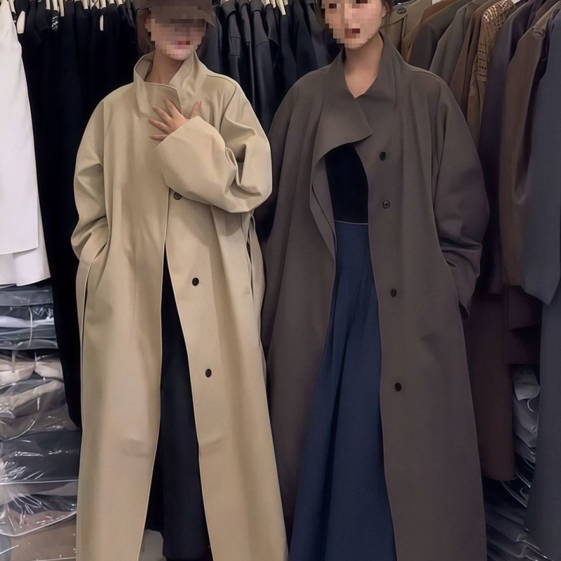 Ženski windbreaker srednje duljine s stojećim ovratnikom i reverom, za proleće i jesen, korejski stil, opušten kroj, kaiš za struk, britanski stil