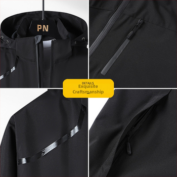 Vyrų softshell striukė, vėją laidanti ir atspari vandeniui, su gobtuvu, užtrauktuku, poliesterio išorė ir poliesterio pamušalas