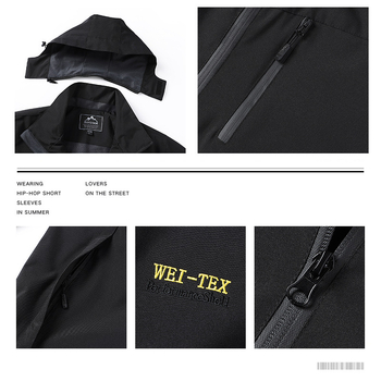 Vyrų softshell striukė, vėją laidanti ir atspari vandeniui, su gobtuvu, užtrauktuku, poliesterio išorė ir poliesterio pamušalas