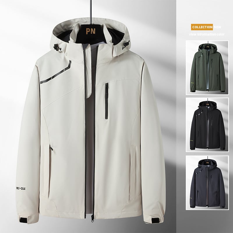 Vyrų softshell striukė, vėją laidanti ir atspari vandeniui, su gobtuvu, užtrauktuku, poliesterio išorė ir poliesterio pamušalas