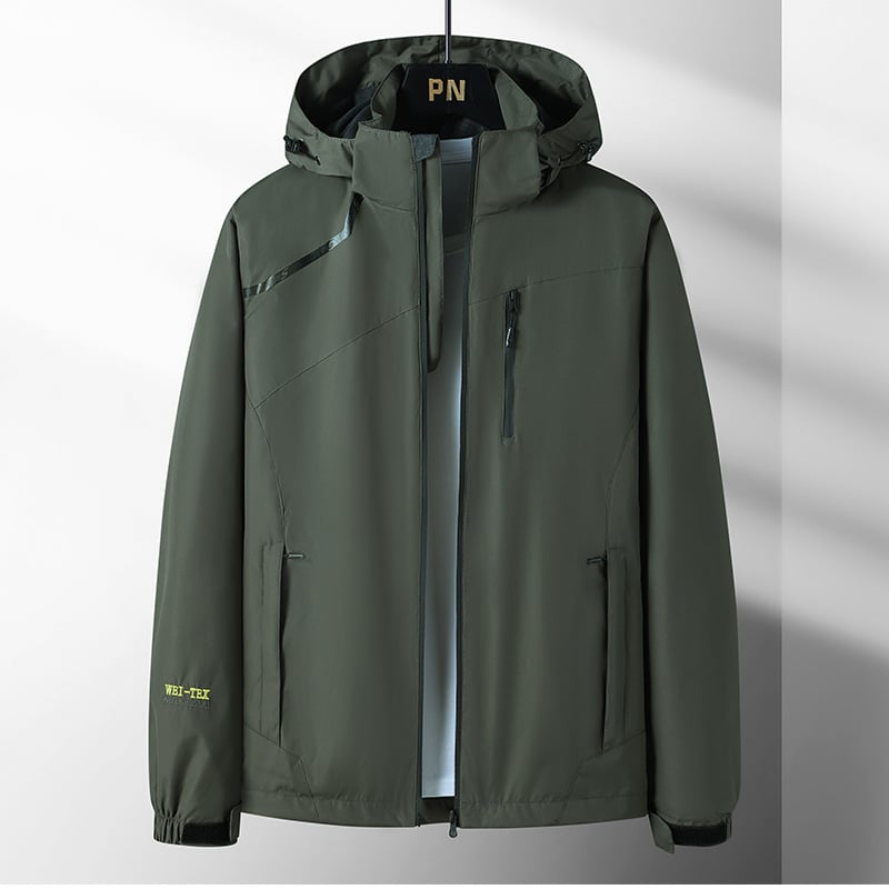 Vyrų softshell striukė, vėją laidanti ir atspari vandeniui, su gobtuvu, užtrauktuku, poliesterio išorė ir poliesterio pamušalas