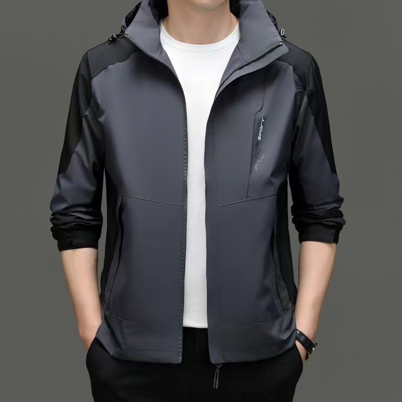 Vyrų vėjui atspari striukė su gobtuvu - plonas kirpimas, stovinčios apykaklės, užtrauktukas, Modal audinys su triušio plaukais, pamušalas 100%, pavasaris 2024