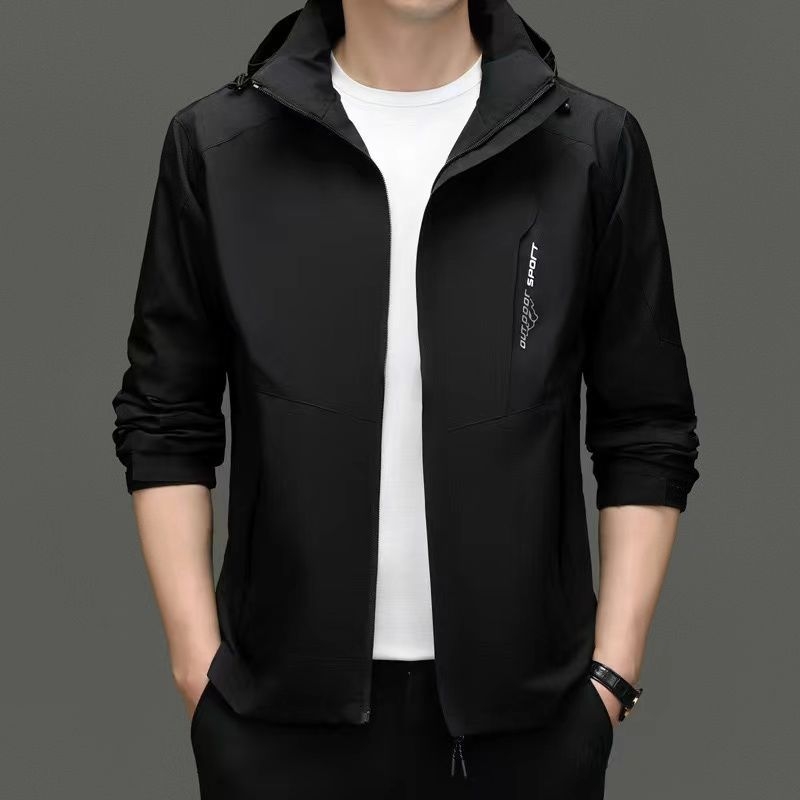 Vyrų vėjui atspari striukė su gobtuvu - plonas kirpimas, stovinčios apykaklės, užtrauktukas, Modal audinys su triušio plaukais, pamušalas 100%, pavasaris 2024