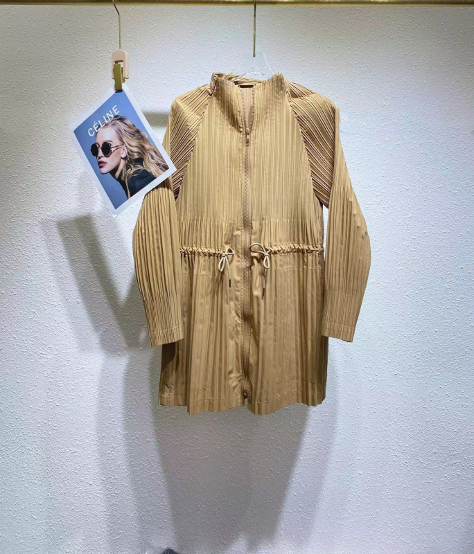 Palton trench cu textură ușor zbârlită, șnur talie, lungime medie, guler Stand, poliester