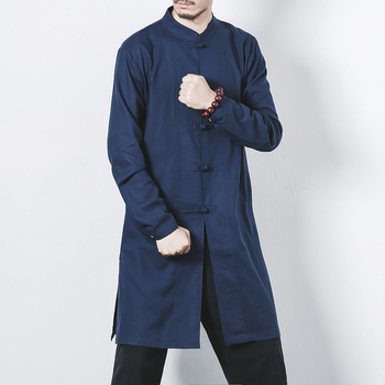 Kinų stiliaus mid ilgio paltas, stovinčią apykaklę, lininės kanapių mišinio audinys, vienos eilės užsegimas, laisvas kirpimas, vienspalvis, rudens 2024 leidimas