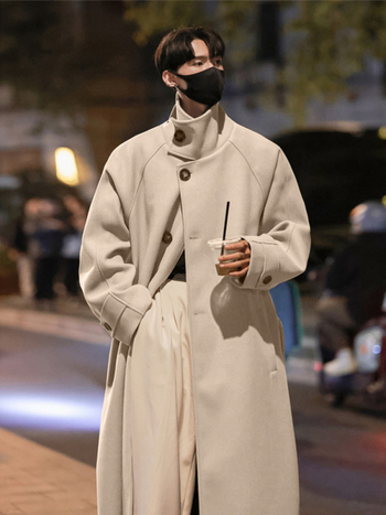 Vyriskas mantos korejos stiliaus vidutinio ilgio paltas, apykaklė su reveru, vilnos audinys, storas šilumos užpildas