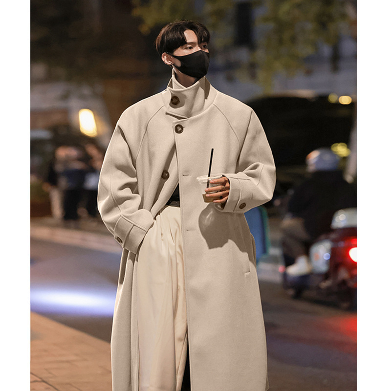 Vyriskas mantos korejos stiliaus vidutinio ilgio paltas, apykaklė su reveru, vilnos audinys, storas šilumos užpildas