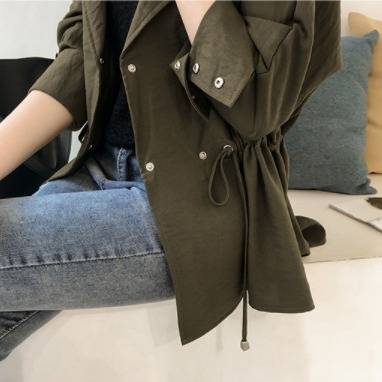 Ženski windbreaker kardigan kaput, srednje duljine, poliester vlakno, dugi rukav, gradski stil