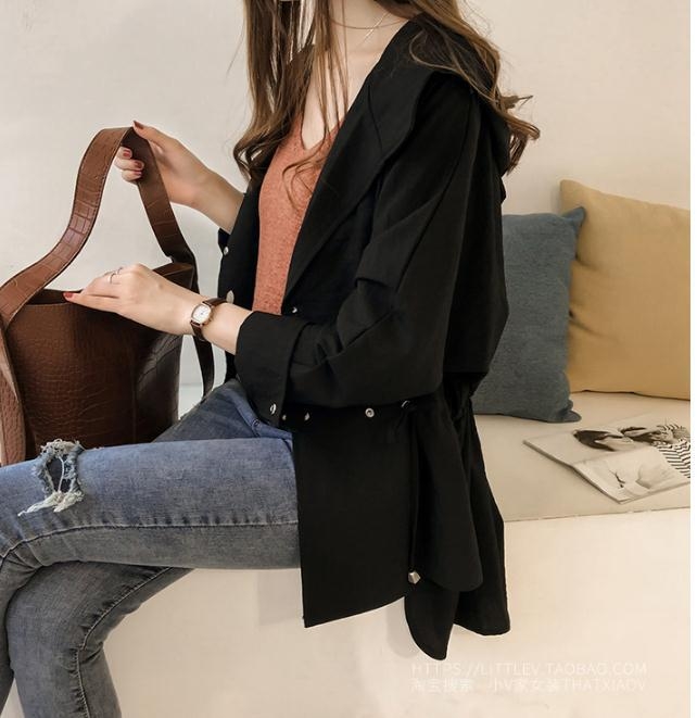 Ženski windbreaker kardigan kaput, srednje duljine, poliester vlakno, dugi rukav, gradski stil