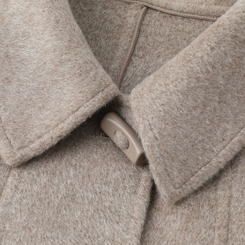 Sieviešu vilnas divpusēja jaka – Elegantais pilsētas stila rudens 2025 izdevums, bez gludināšanas, galvenais materiāls vilna, galvenais sastāvs poliester virs 95%, sekundārais poliester līdz 30%