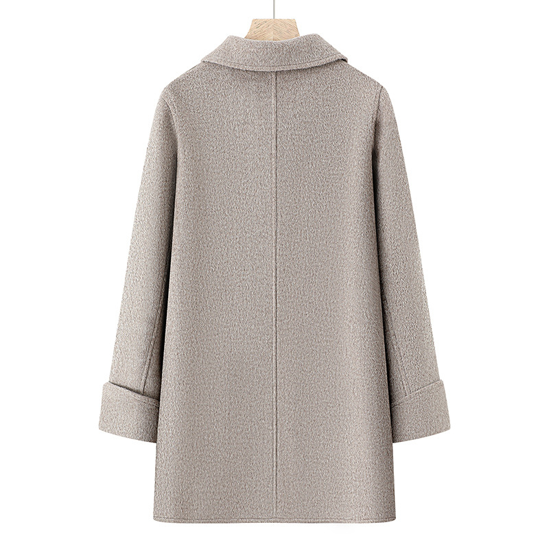 Sieviešu vilnas divpusēja jaka – Elegantais pilsētas stila rudens 2025 izdevums, bez gludināšanas, galvenais materiāls vilna, galvenais sastāvs poliester virs 95%, sekundārais poliester līdz 30%