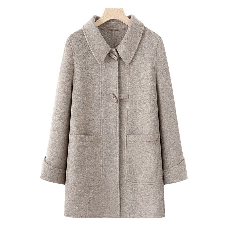 Sieviešu vilnas divpusēja jaka – Elegantais pilsētas stila rudens 2025 izdevums, bez gludināšanas, galvenais materiāls vilna, galvenais sastāvs poliester virs 95%, sekundārais poliester līdz 30%