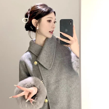 Palto din Chenille gros cu model geometric, guler înclinat, fără mâneci, buzunare