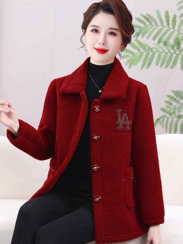 Зимно палто с поларена подплата за зрели жени – дебел стил shearling, плюс размер, ежедневен дизайн (Поларена подплата; Нейлон 50–70%; Полиестер ≤30%; Стил: японско/корейски свободен стил; Дължина: 50–65 см)