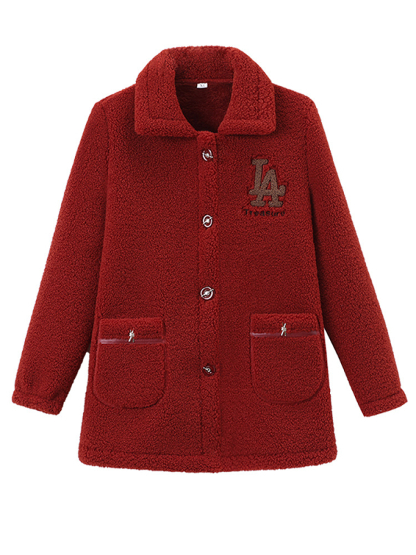 Зимно палто с поларена подплата за зрели жени – дебел стил shearling, плюс размер, ежедневен дизайн (Поларена подплата; Нейлон 50–70%; Полиестер ≤30%; Стил: японско/корейски свободен стил; Дължина: 50–65 см)