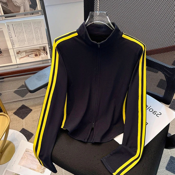 Moteriškas kardiganas su dvipuse užtrauktuku, stovintis kaklas, medvilnės-elastano mišinys, siauras kirpimas, ilgos rankovės