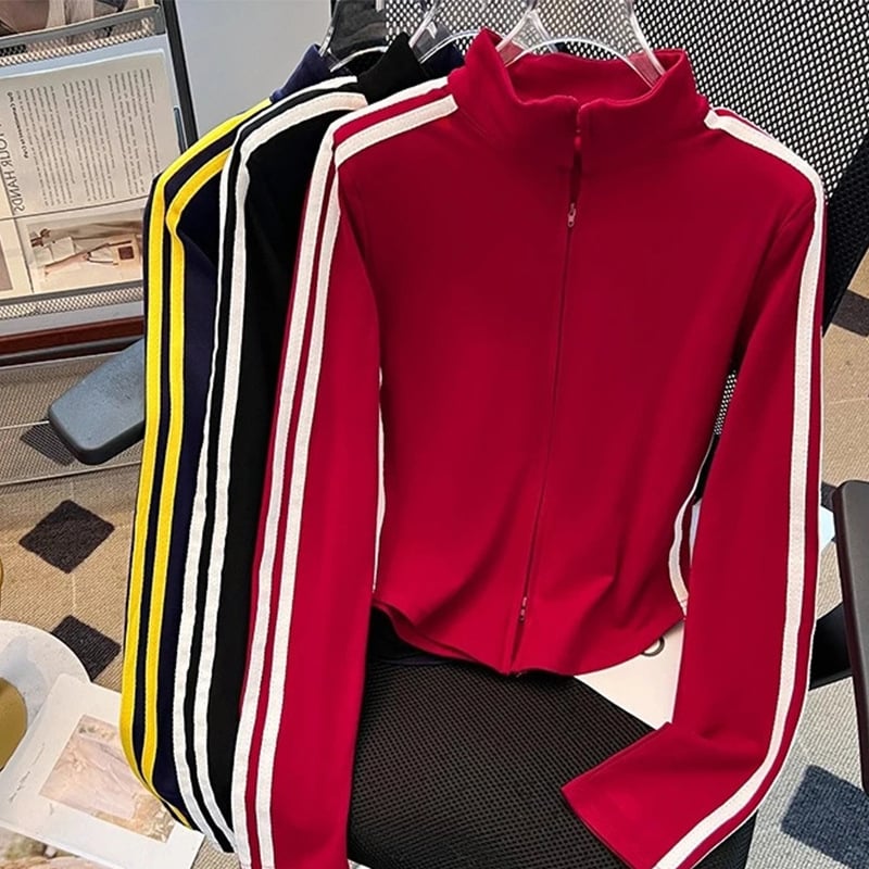 Moteriškas kardiganas su dvipuse užtrauktuku, stovintis kaklas, medvilnės-elastano mišinys, siauras kirpimas, ilgos rankovės