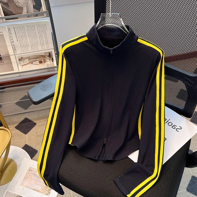 Moteriškas kardiganas su dvipuse užtrauktuku, stovintis kaklas, medvilnės-elastano mišinys, siauras kirpimas, ilgos rankovės