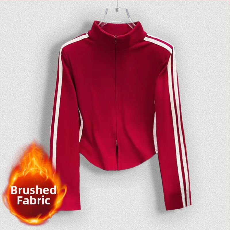 Moteriškas kardiganas su dvipuse užtrauktuku, stovintis kaklas, medvilnės-elastano mišinys, siauras kirpimas, ilgos rankovės