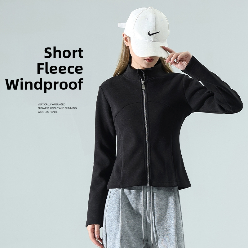 Moterų vėjo atsparus paltas su stovinčia apykakle, nano velūras, stora fleece įdėklas, užtrauktukas