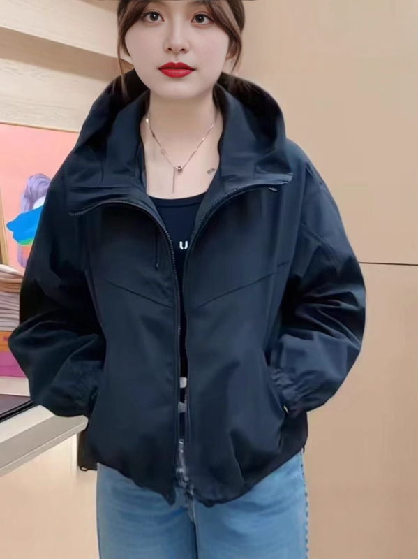 Plonas 3-in-1 gobtuvinė striukė su gobtuvu, vėjo atspari, laisvas kirpimas, pavasaris 2025, poliesteris