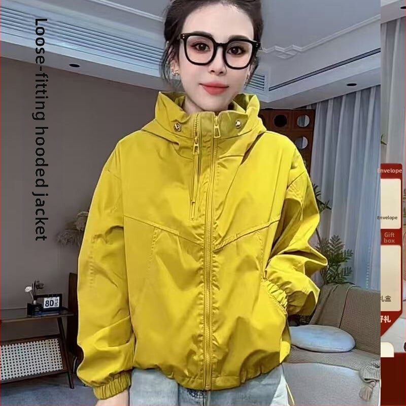 Plonas 3-in-1 gobtuvinė striukė su gobtuvu, vėjo atspari, laisvas kirpimas, pavasaris 2025, poliesteris