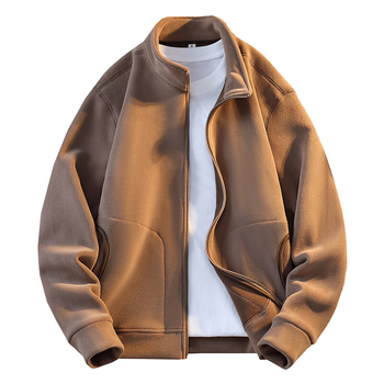 Jachetă din fleece în stil korean, guler înalt, fermoar, croială lejeră, amestec poliester