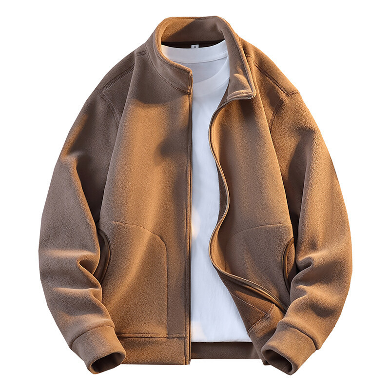 Jachetă din fleece în stil korean, guler înalt, fermoar, croială lejeră, amestec poliester