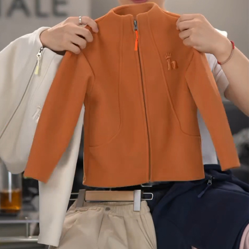 Dječja fleksi jakna sa zipom, unisex, kratka dužina, visoki ovratnik, Derong tkanina, uzorak s slovima