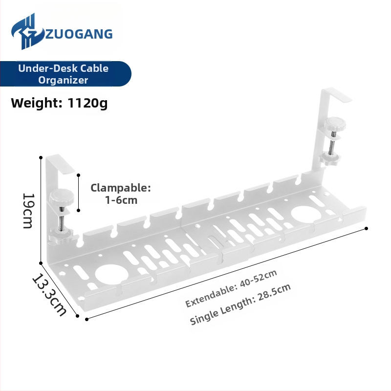 Zem galda teleskopisks kabelu vadības plaukts - bez urbšanas, auksti valcēts tērauds, pulverkrāsojums, Zuo Gang zīmols