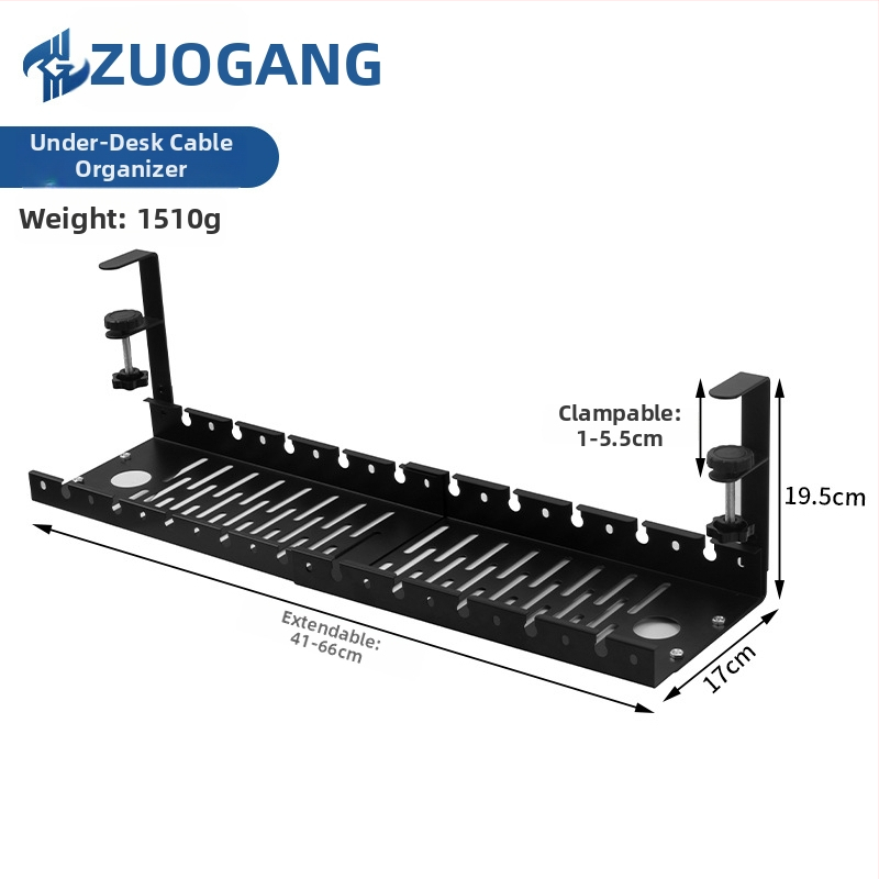 Zem galda teleskopisks kabelu vadības plaukts - bez urbšanas, auksti valcēts tērauds, pulverkrāsojums, Zuo Gang zīmols