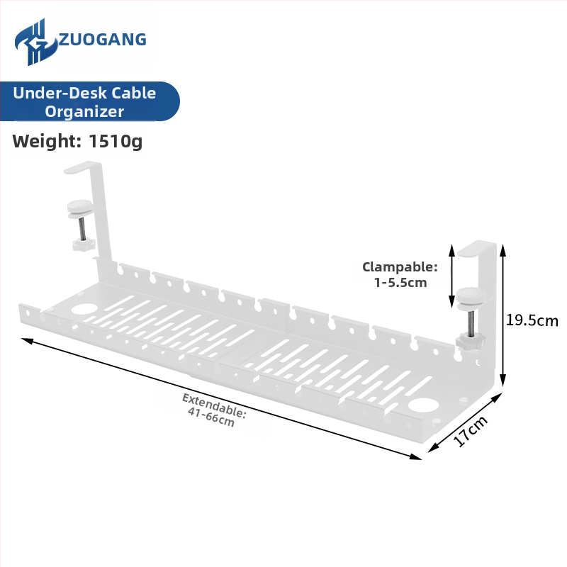 Zem galda teleskopisks kabelu vadības plaukts - bez urbšanas, auksti valcēts tērauds, pulverkrāsojums, Zuo Gang zīmols
