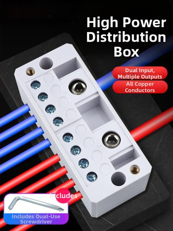 Aukštos įtampos terminalo blokas su vario korpusu, paskirstymo dėžė su dviem įėjimais ir keliomis išvestimis