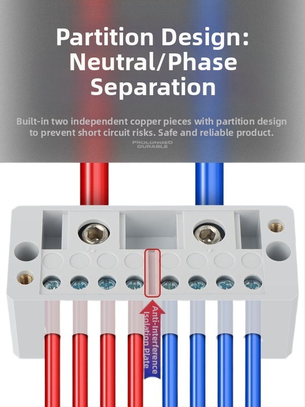 Aukštos įtampos terminalo blokas su vario korpusu, paskirstymo dėžė su dviem įėjimais ir keliomis išvestimis