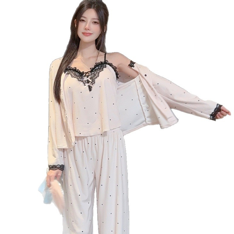 Ženski tridijelni set pidžama od Island Velvet, dvostruki baršun, lagan i topao, poliester 181-200 g/m2, korejski stil