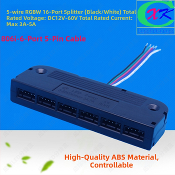 LED RGBW 5-vada sadales kastīte, 6 ostas, 5050 LED savienotājs, ABS korpuss, Cheng xiang