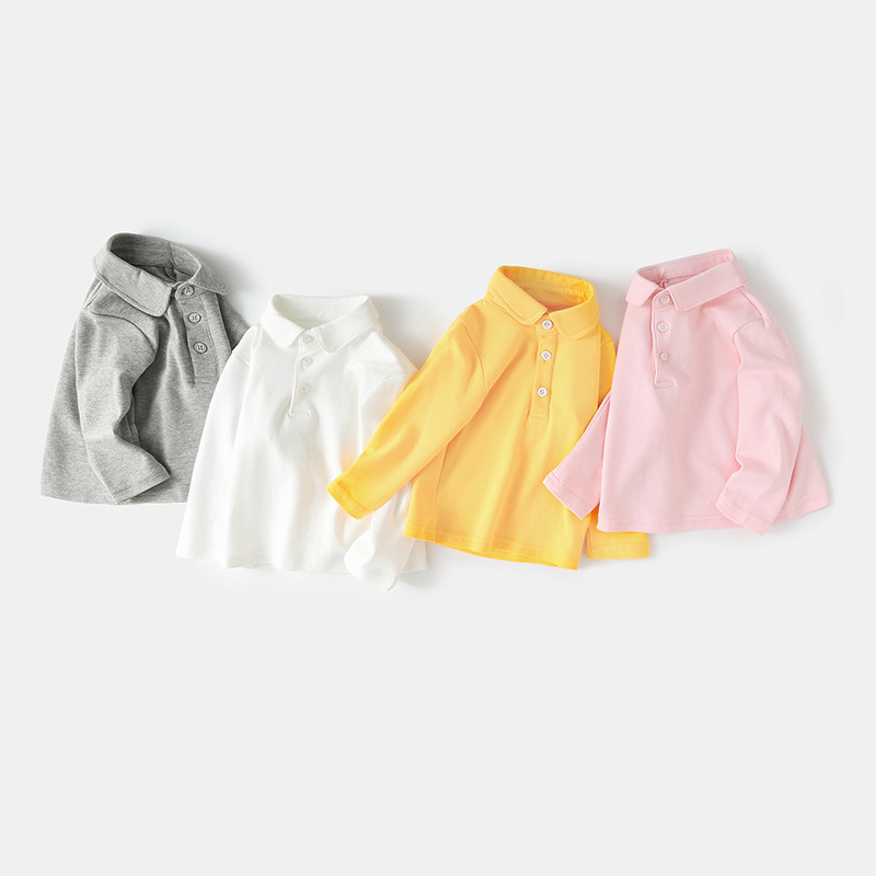 Tricou polo pentru copii, material tricotat, culoare solidă, unisex, pentru copii 3–8 ani