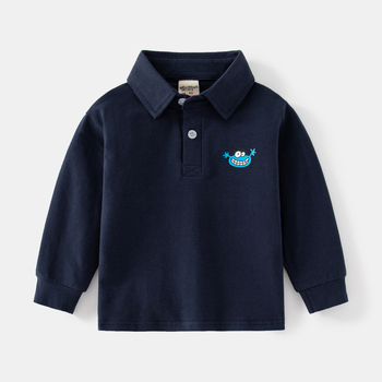Wellkids поло риза за момчета с дълъг ръкав, две копчета и яка стойка, принт с животни, памук-смес