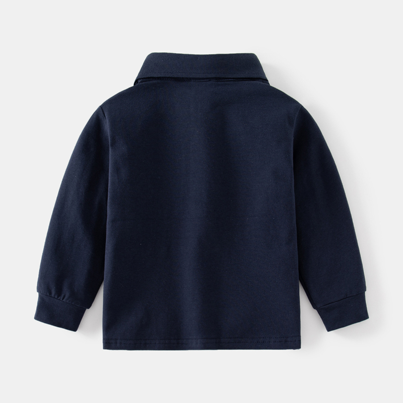 Wellkids поло риза за момчета с дълъг ръкав, две копчета и яка стойка, принт с животни, памук-смес