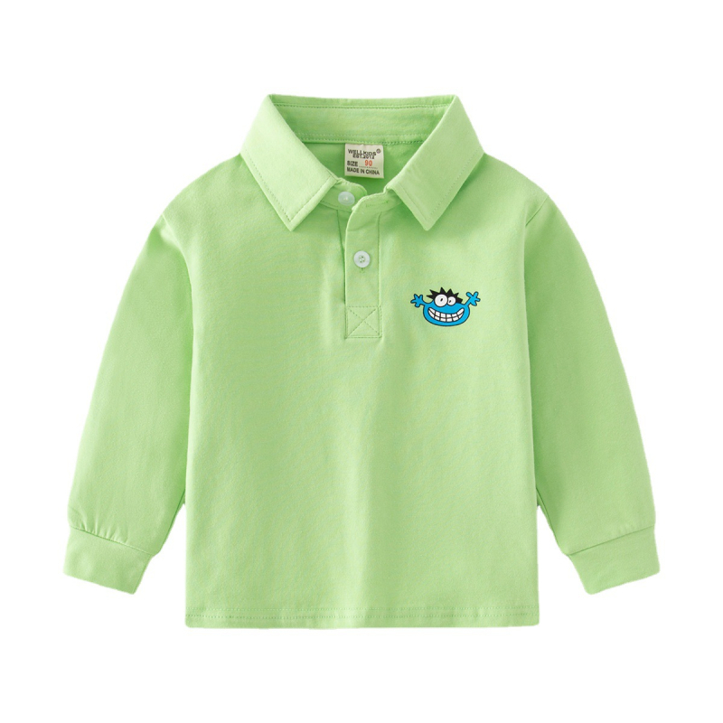 Wellkids поло риза за момчета с дълъг ръкав, две копчета и яка стойка, принт с животни, памук-смес