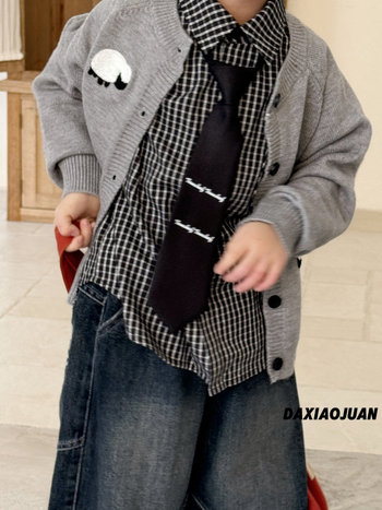 Cămașă pentru copii cu model în carouri, guler rever, mâneci lungi, 65% bumbac