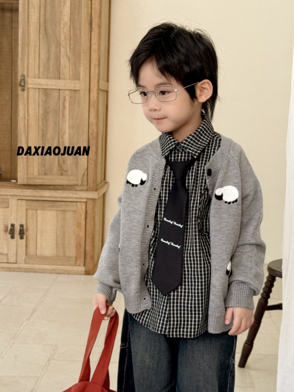 Cămașă pentru copii cu model în carouri, guler rever, mâneci lungi, 65% bumbac