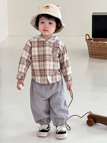 Детско каре яке с качулка, есен 2025, корейски стил, къс модел, памук 80% полиестер 20%