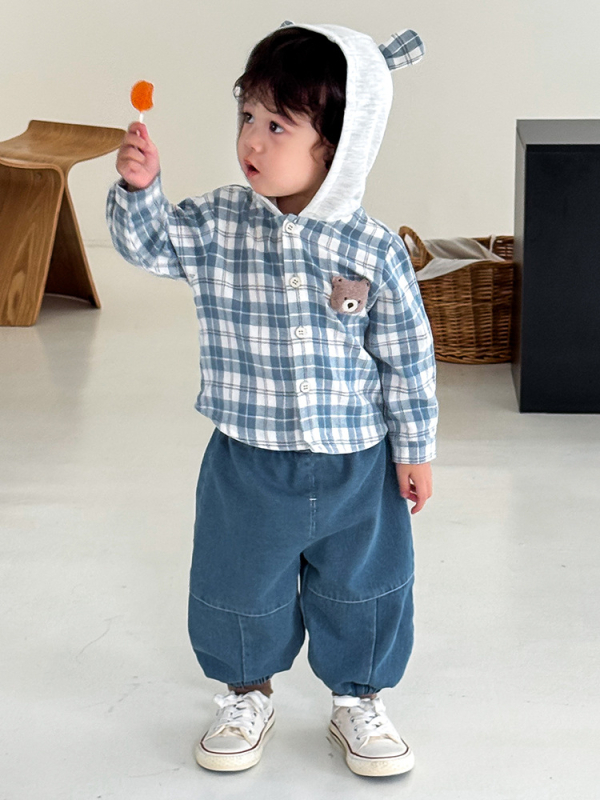 Детско каре яке с качулка, есен 2025, корейски стил, къс модел, памук 80% полиестер 20%