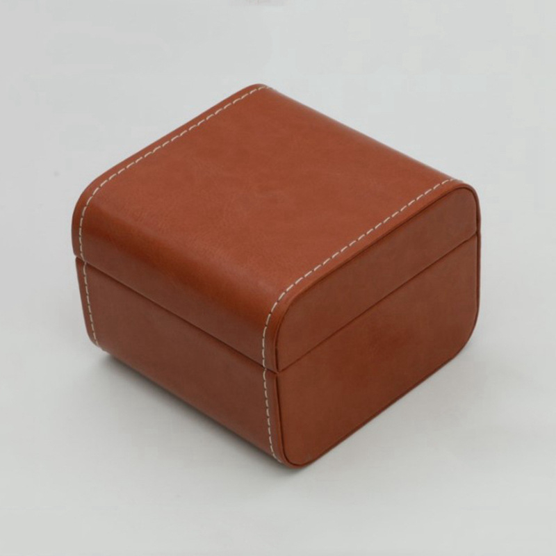 Zhanhui Европейски стил кутия за часовници с капак, PU кожа с шарка lychee, шевове в кар-линия, подплата от кадифе, за механични часовници, горещо щамповане и релеф