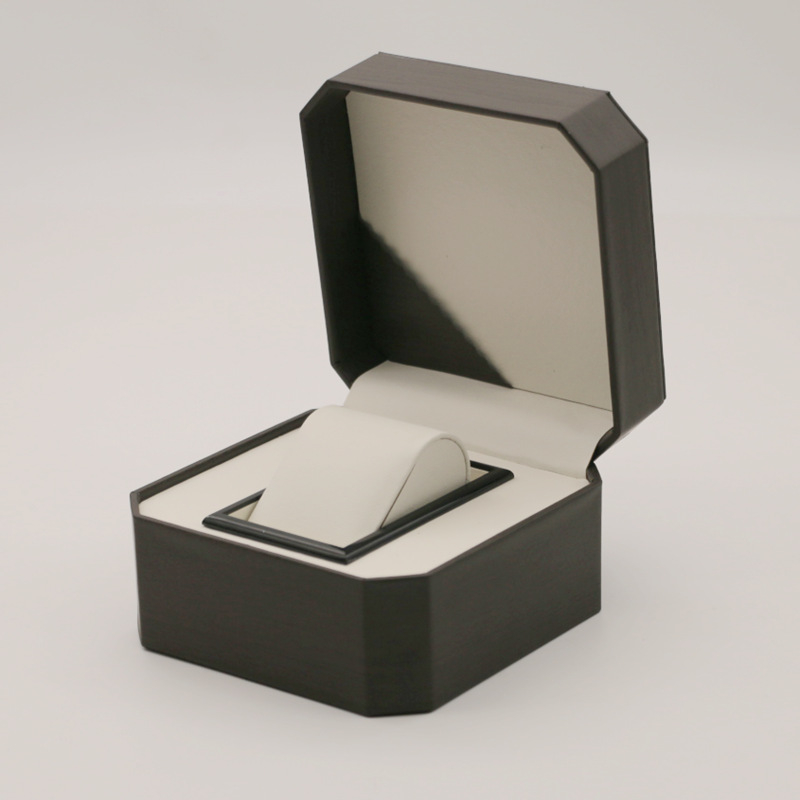 Square Garden cutie octagonală din PU leather pentru ceas, cu capac rabat, finisaj lemn, interior PU, depozitare bijuterii